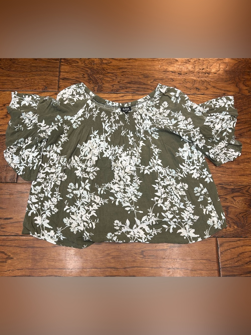 a.n.a Olive Floral Off-Shoulder Ruffle Blouse